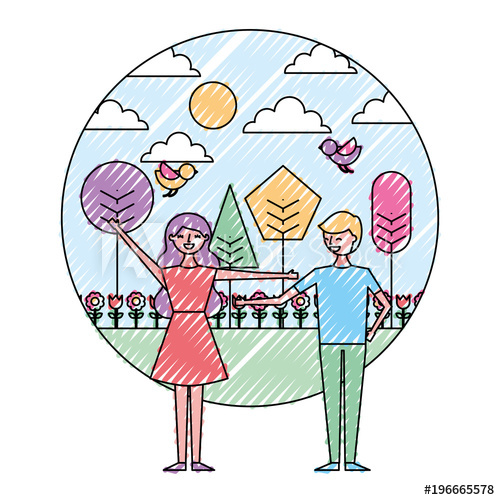 500x500 Happy Couple Standing In The Park Spring Flowers Birds Trees