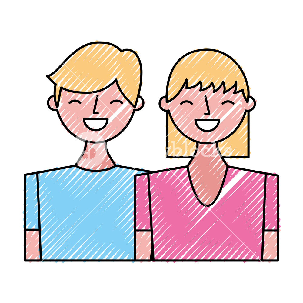 1000x1000 Happy Young Couple Portrait Characters Vector Illustration Drawing