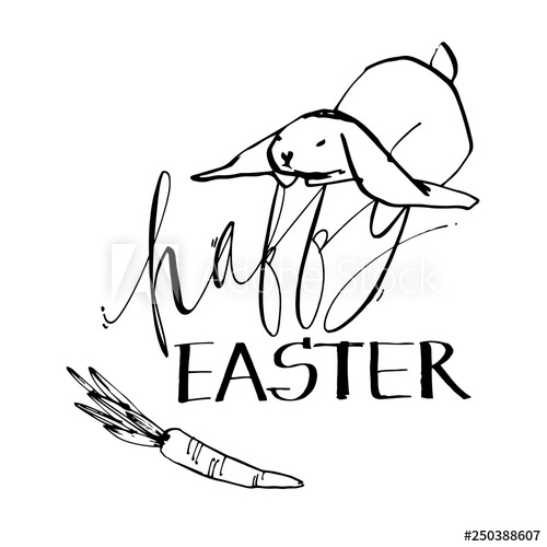 500x500 Easter Greeting Card Cute Rabbits, Hand Draw Illustration