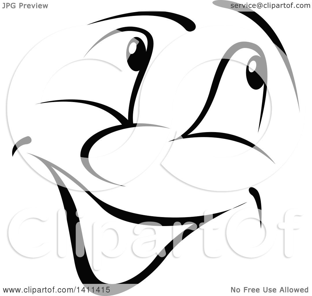 1080x1024 Clipart Of A Black And White Cartoon Happy Face