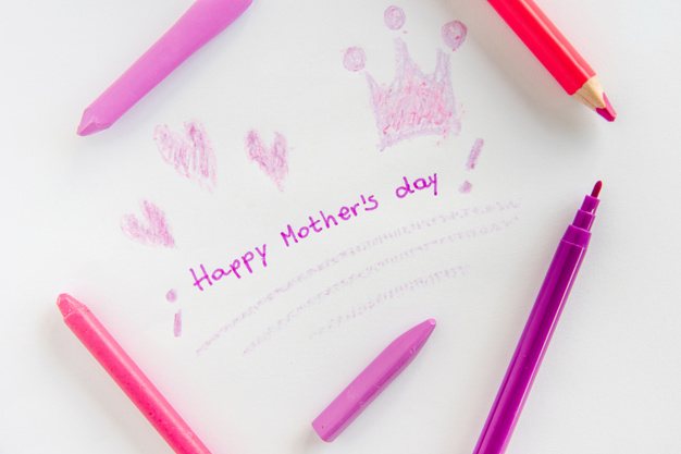 626x417 Happy Mothers Day Inscription With Drawings And Pencils Photo