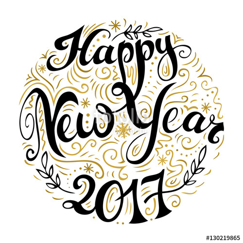 500x500 Happy New Year Card With Freehand Lettering And Line Art