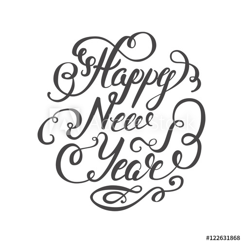 500x500 Happy New Year Hand Lettering Text On White Background
