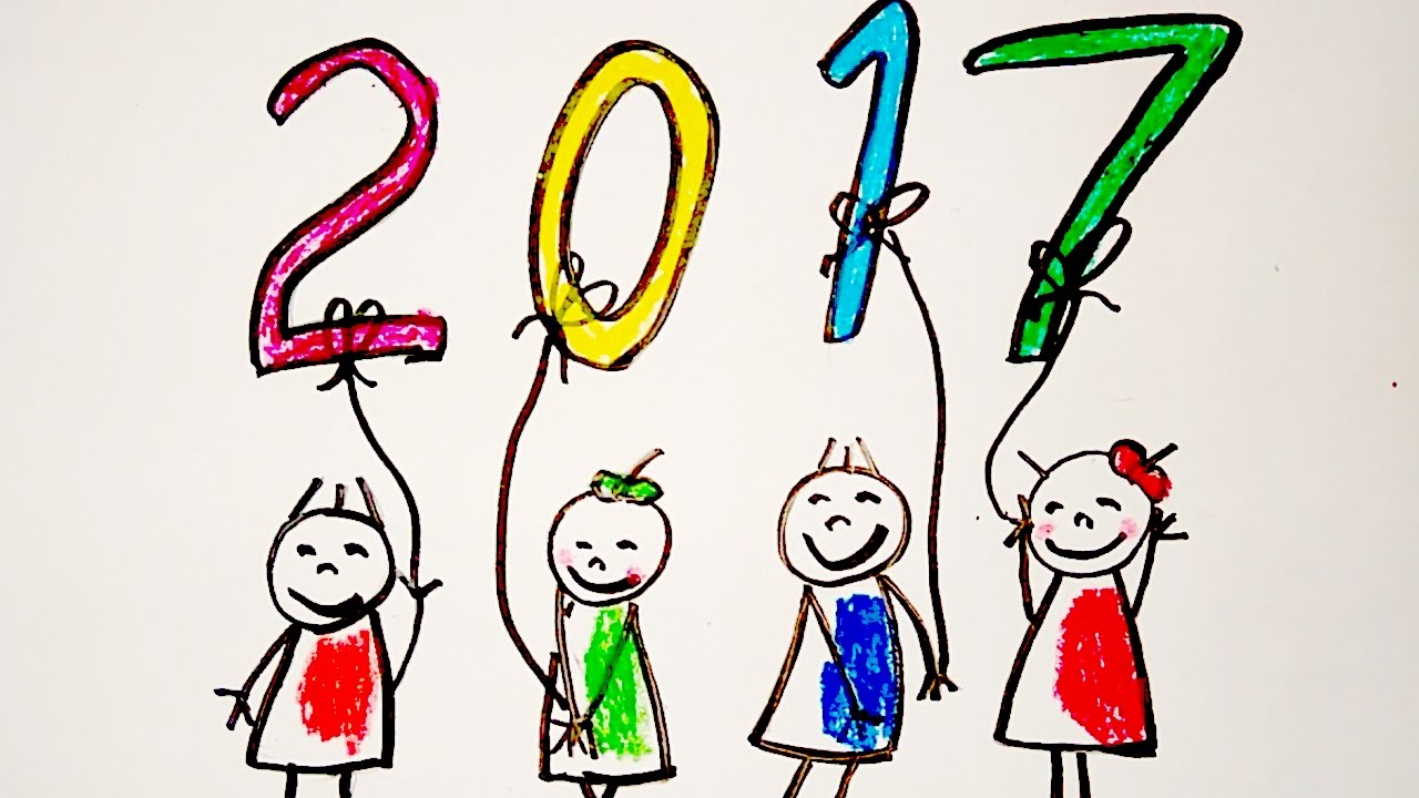 1280x720 New Year Greeting Card Drawing, Happy New Year Drawing For Kids