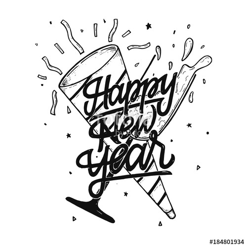 500x500 Happy New Year Hand Drawing Typography And Doodle Illustration