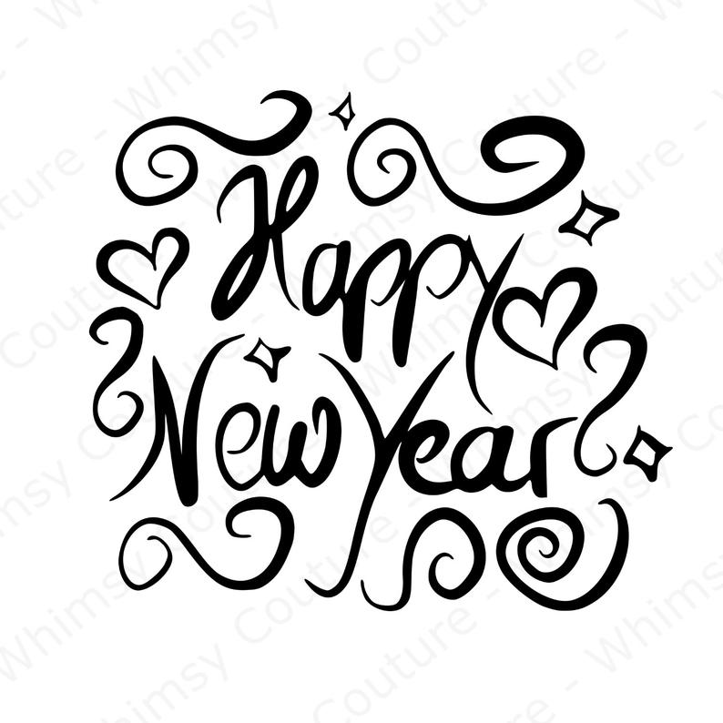 794x794 Happy New Year In Whimsical Swirls Png Dxf Pdf Etsy