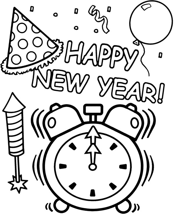 600x740 High Quality Happy New Year Coloring Sheet To Print For Free