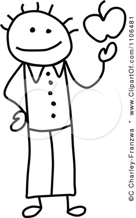 281x450 Clipart Black And White Stick Drawing Of A Happy Teacher Holding