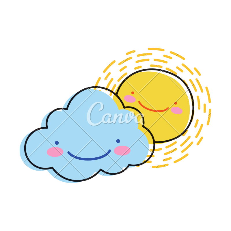 800x800 Line Color Happy Sun With Cloud