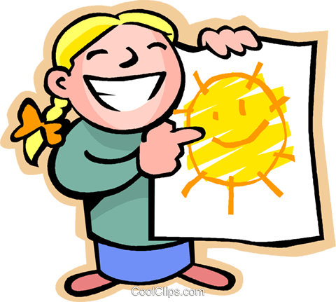 480x431 Little Girl With A Happy Sun Drawing Royalty Free Vector Clip Art