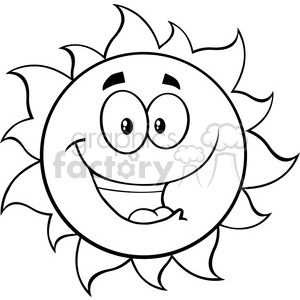 300x300 Black And White Happy Sun Cartoon Mascot Character Vector
