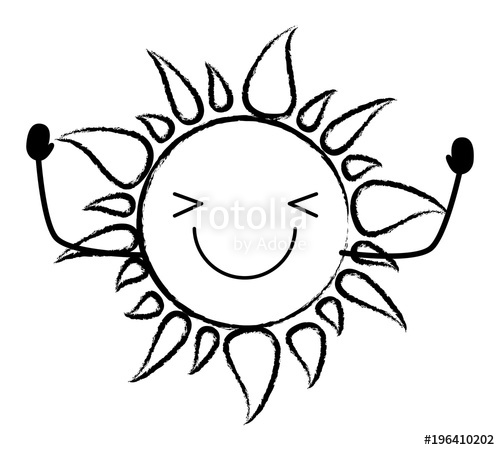 500x450 Sketch Of Kawaii Happy Sun Icon Over White Background, Vector