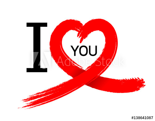 500x389 I Love You, Heart Ribbon Made From Brush Stroke Hand Draw Brush