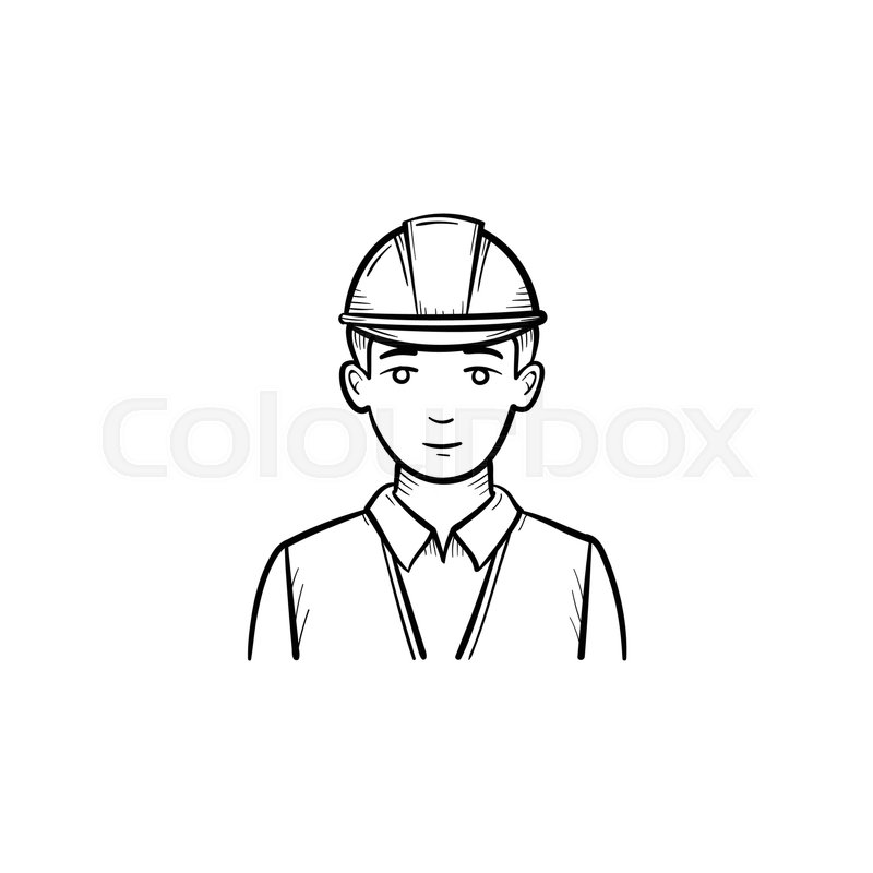 800x800 Engineer In Hard Hat Hand Drawn Stock Vector Colourbox