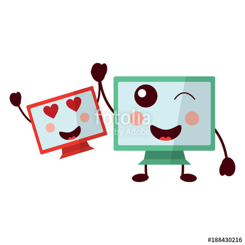 500x500 Pc Monitor Hardware Pair Kawaii Cartoon Vector Illustration