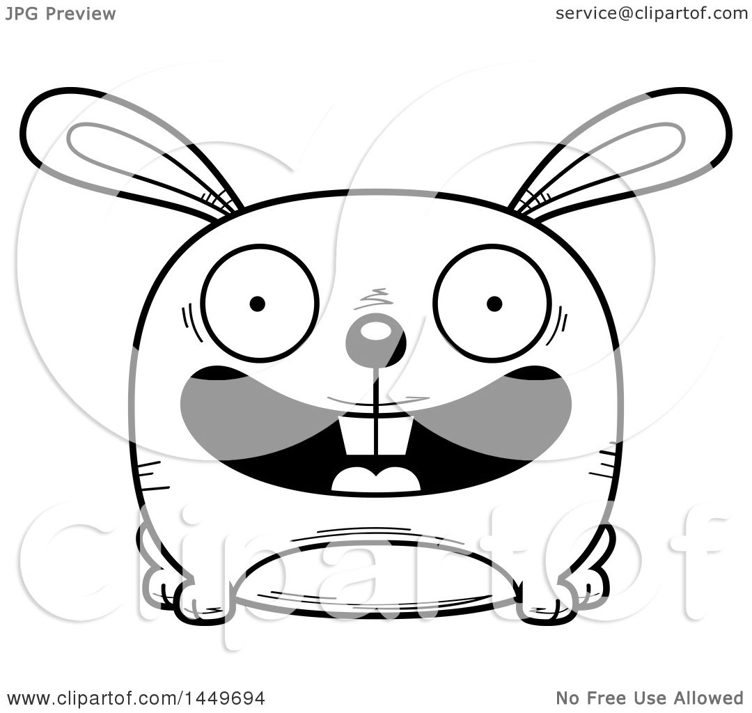 1080x1024 Clipart Graphic Of A Cartoon Black And White Lineart Happy Bunny