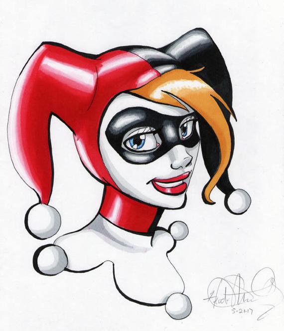 570x664 Harley Quinn Head Shot Marker Artwork Etsy