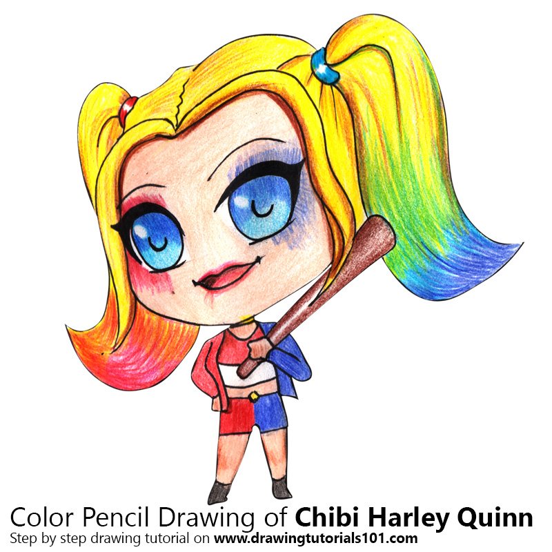 800x800 Chibi Harley Quinn Colored Pencils