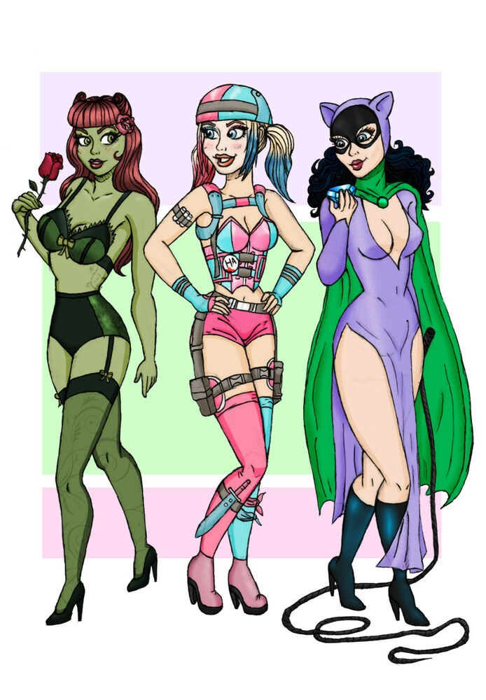 694x1000 Art Print Gotham City Sirens Drawing Picture Harley Quinn
