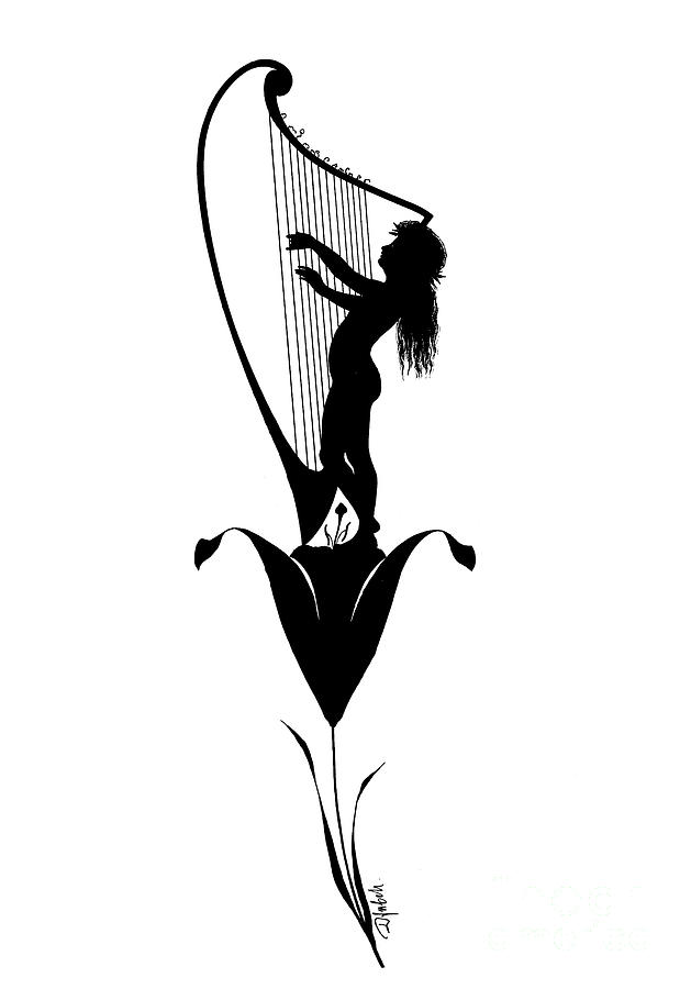 629x900 Figure Playing A Harp Drawing