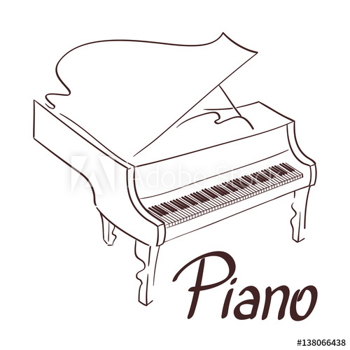 500x500 Piano Line Art Hand Drawn Illustration Vector