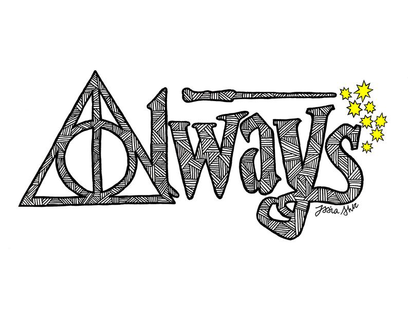 794x612 Harry Potter Always Hand Drawn Print Deathly Hallows Etsy
