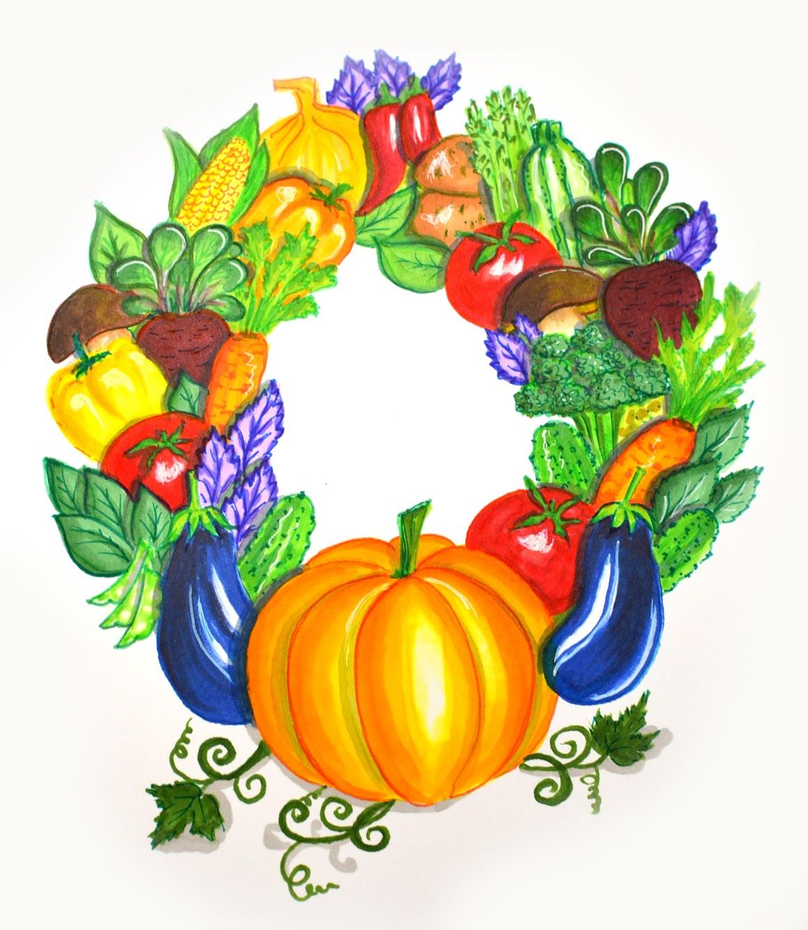 1160x1334 Vegetables Vegetarian Wreath Pumpkin Mushrooms Tomatoes Sketch
