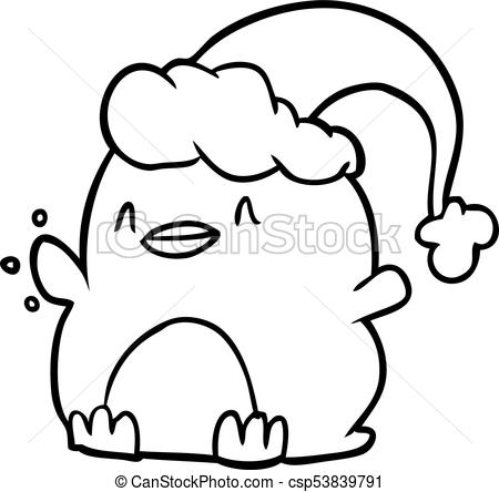 450x444 Line Drawing Of A Penguin Wearing Christmas Hat