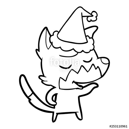 500x500 Friendly Line Drawing Of A Fox Wearing Santa Hat Stock Image