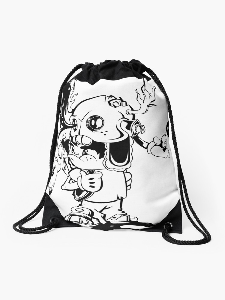 750x1000 hatchet drawing black and white drawstring bag