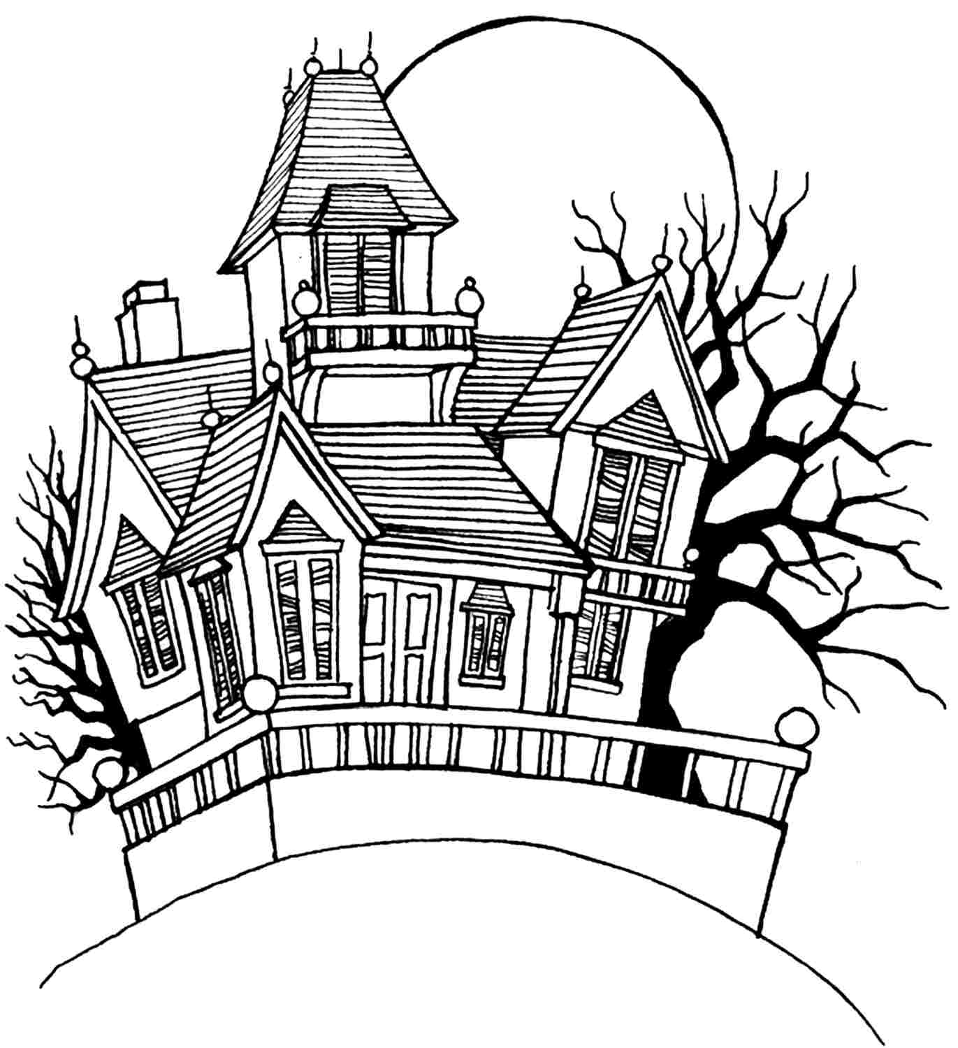 1371x1500 Halloween Haunted House Coloring Pages
