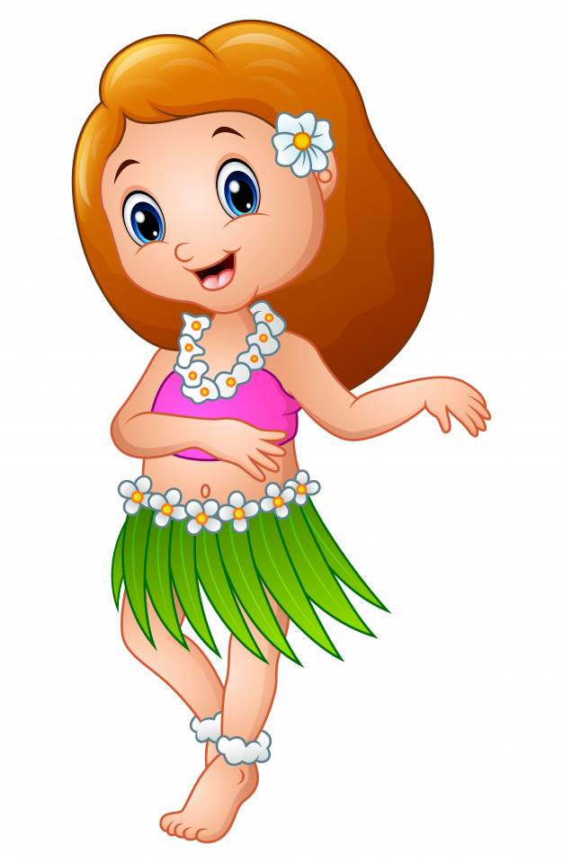 626x960 Cute Cartoon Girl Dancing Hula Hawaiian Vector Premium Download