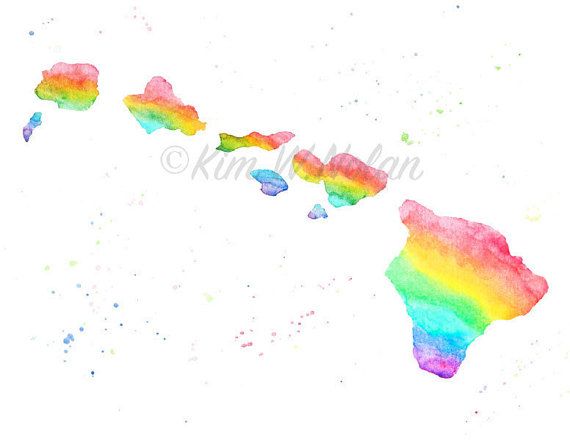 570x440 Aloha! Hawaiian Islands Rainbow Map Art This Listing Is