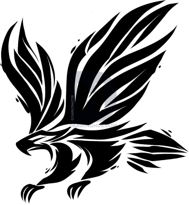 663x720 How To Draw A Tribal Bird, Tribal Hawk, Step