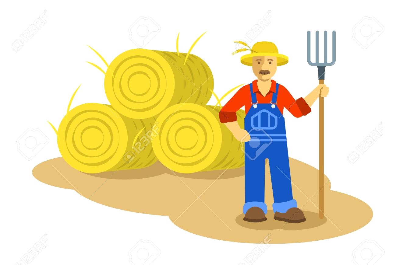 1300x871 farmer man standing with pitchfork near group of hay