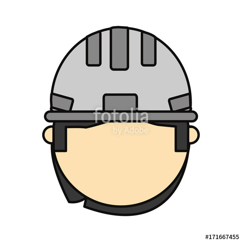 500x500 Flat Line Colored Man Head Construction Worker Over White