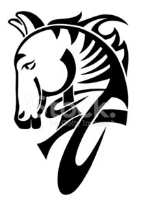 206x300 Digital Drawing Of Black Tribal Head Horse Silhouette Isolated O