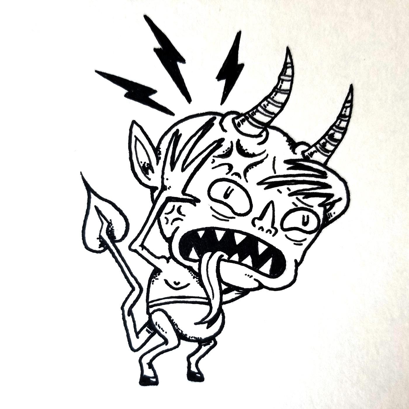 1400x1400 Headache Devil Doodles