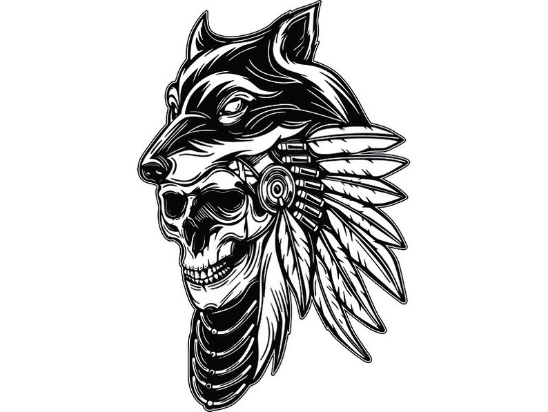 794x597 Indian Skull Wolf Headdress Native American Warrior Feather Etsy