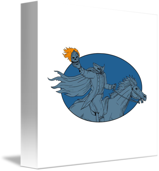 606x650 headless horseman pumpkin head horse oval drawing