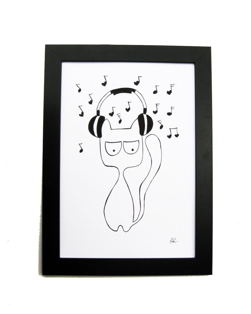 800x1000 Drawing Handmade Musician Cat With Headphones Art And Cat