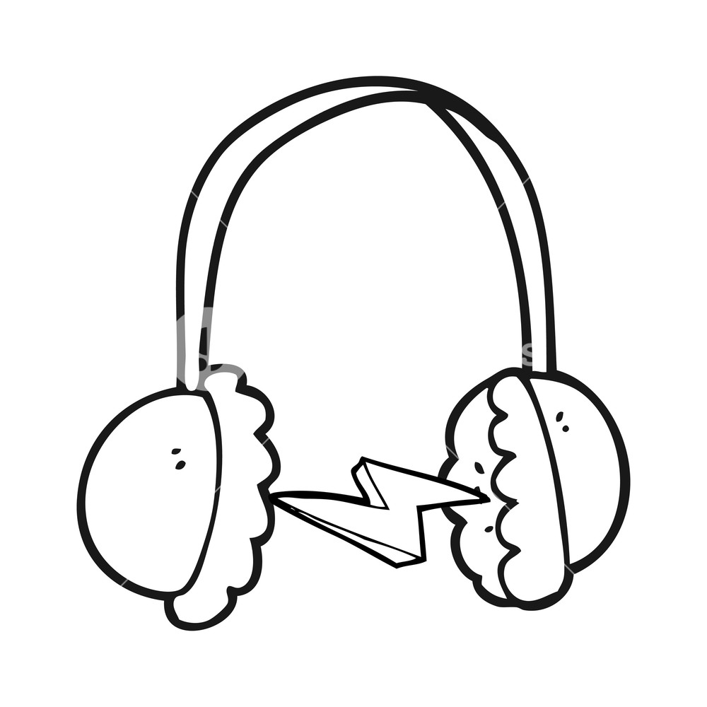 1000x1000 Freehand Drawn Black And White Cartoon Headphones Royalty Free
