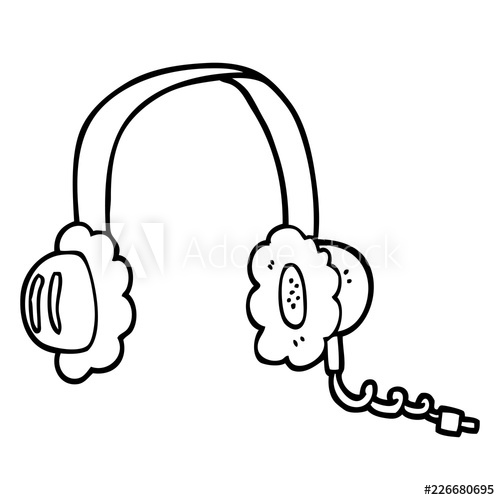 500x500 Line Drawing Cartoon Music Headphones