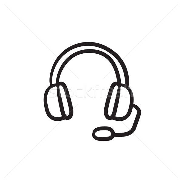 600x600 Headphone With Microphone Sketch Icon Vector Illustration