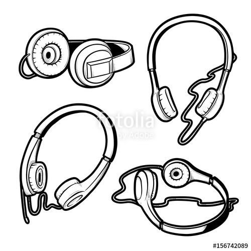 500x500 Vector Black And White Sketch Illustration Of Set Of Headphones
