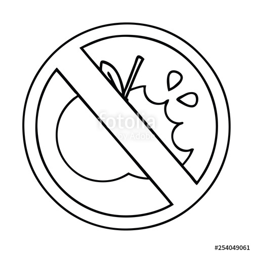 500x500 Line Drawing Cartoon No Healthy Food Allowed Sign Stock Image
