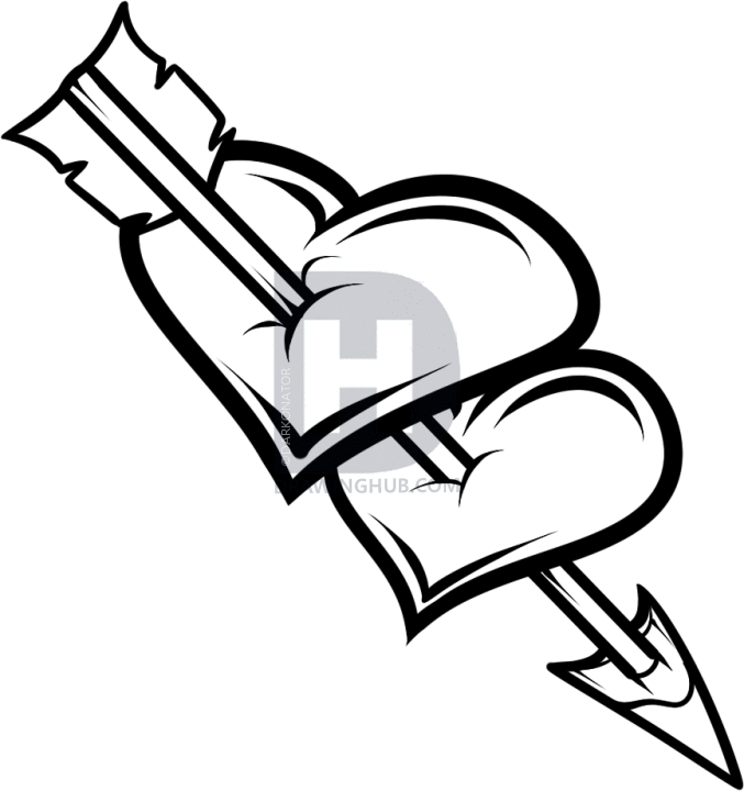 677x720 How To Draw Arrow Hearts, Step