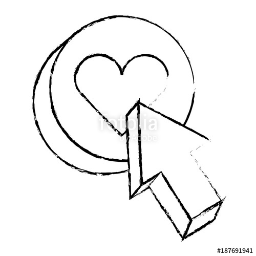 500x500 Arrow With Love Heart Button Icon Vector Illustration Sketch