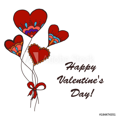 500x500 Card, Banner Doodle Drawing Hearts, Balloons, Bow Hand Drawing