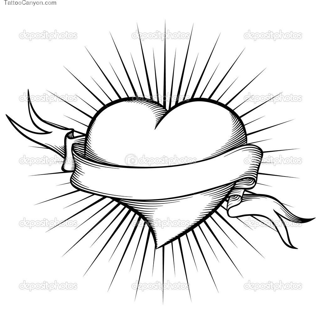 1024x1024 Heart With Ribbon Drawings Coloring Pages Of Hearts With Drawing